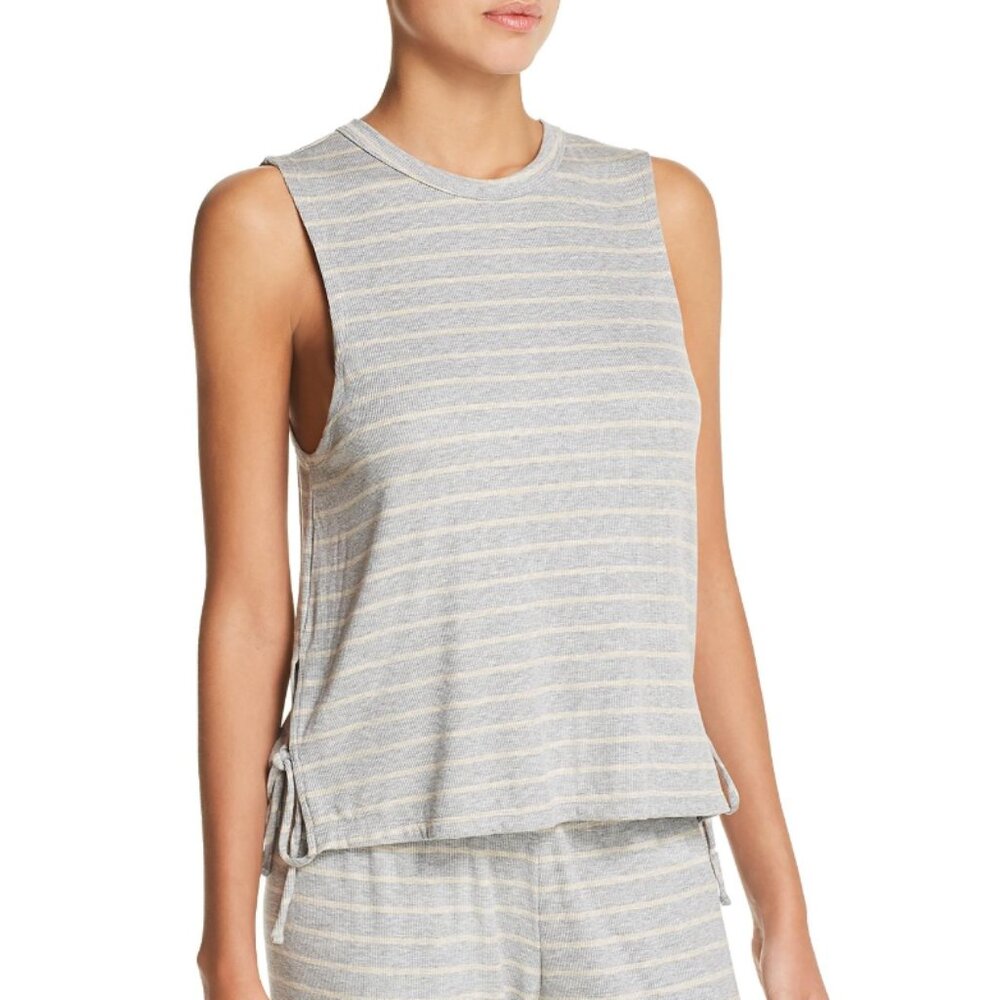 Eberjey Stripe Lounge Logan Walking Ribbed Tank Medium Gray Cream